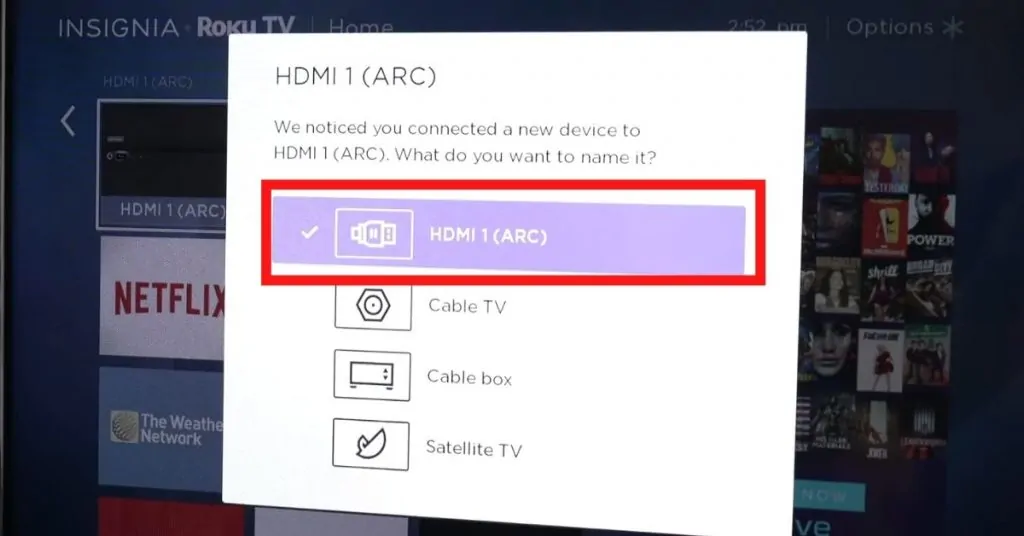 HDMI selection on TV screen