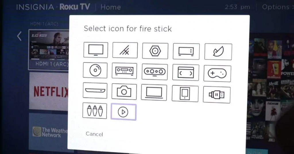 Select custom icon on Roku TV